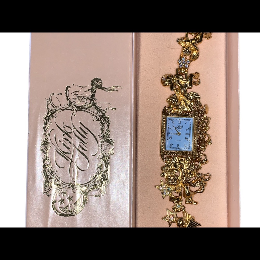 Vintage KIRKS FOLLY GOLD TONE 7 ANGEL AB CRYSTAL CHARM LADIES WRIST WATCH Quartz